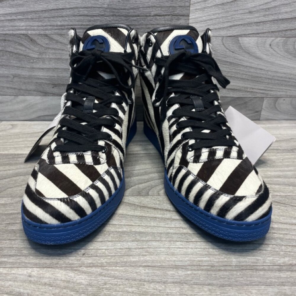 Gucci Men’s Zebra Calf Hair High-Top Sneakers Sz 10.5 – Style 353412 – w/ Box - Picture 3 of 11